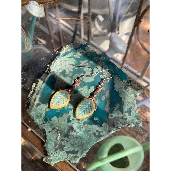 Elvin Czech Leaves, Wire Wrapped Earrings - Picture 7 of 11